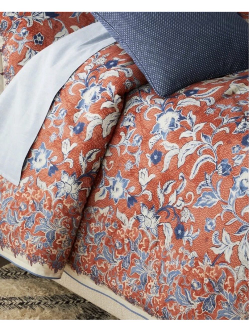 Ralph Lauren Mirabelle Floral Duvet Cover Rust Blue Queen Bedding Floral New